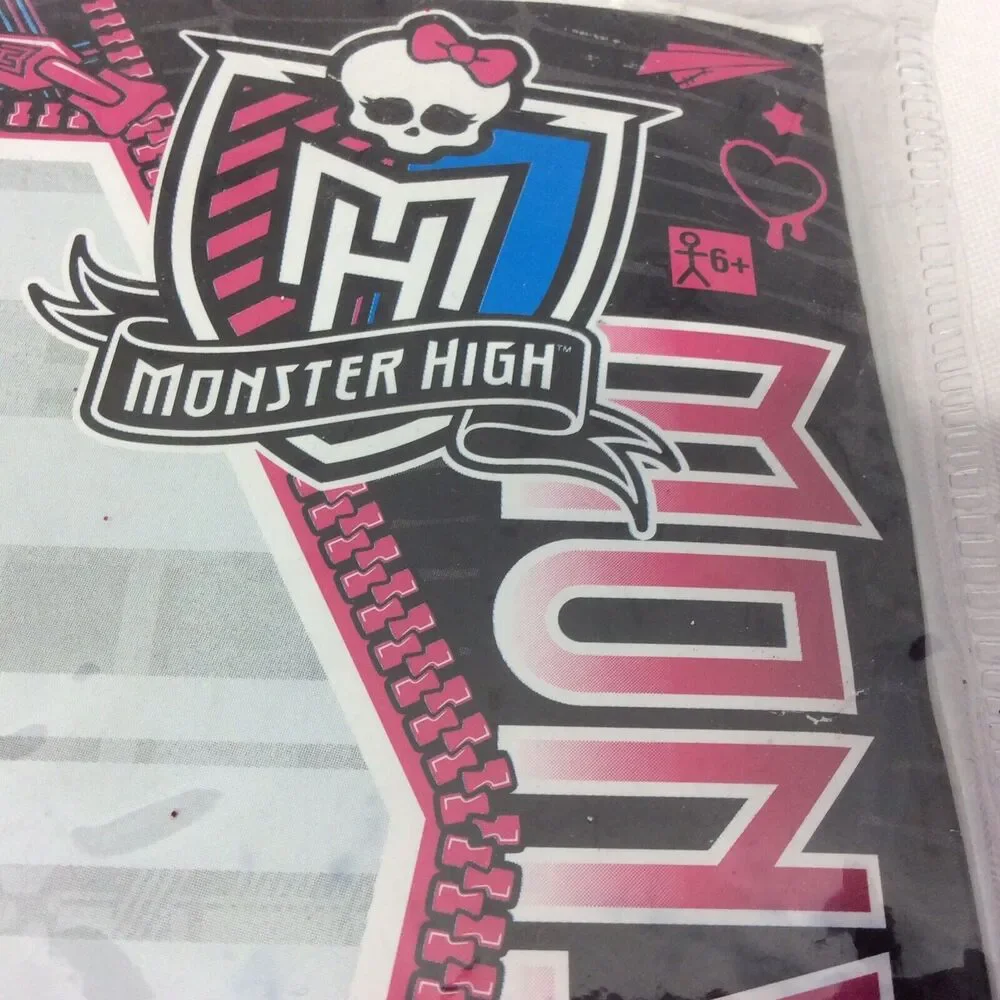 Monster High Ghoul Fishnet Black T-Shirt Costume Skullette W/Pink Bow Sz M(8-10)